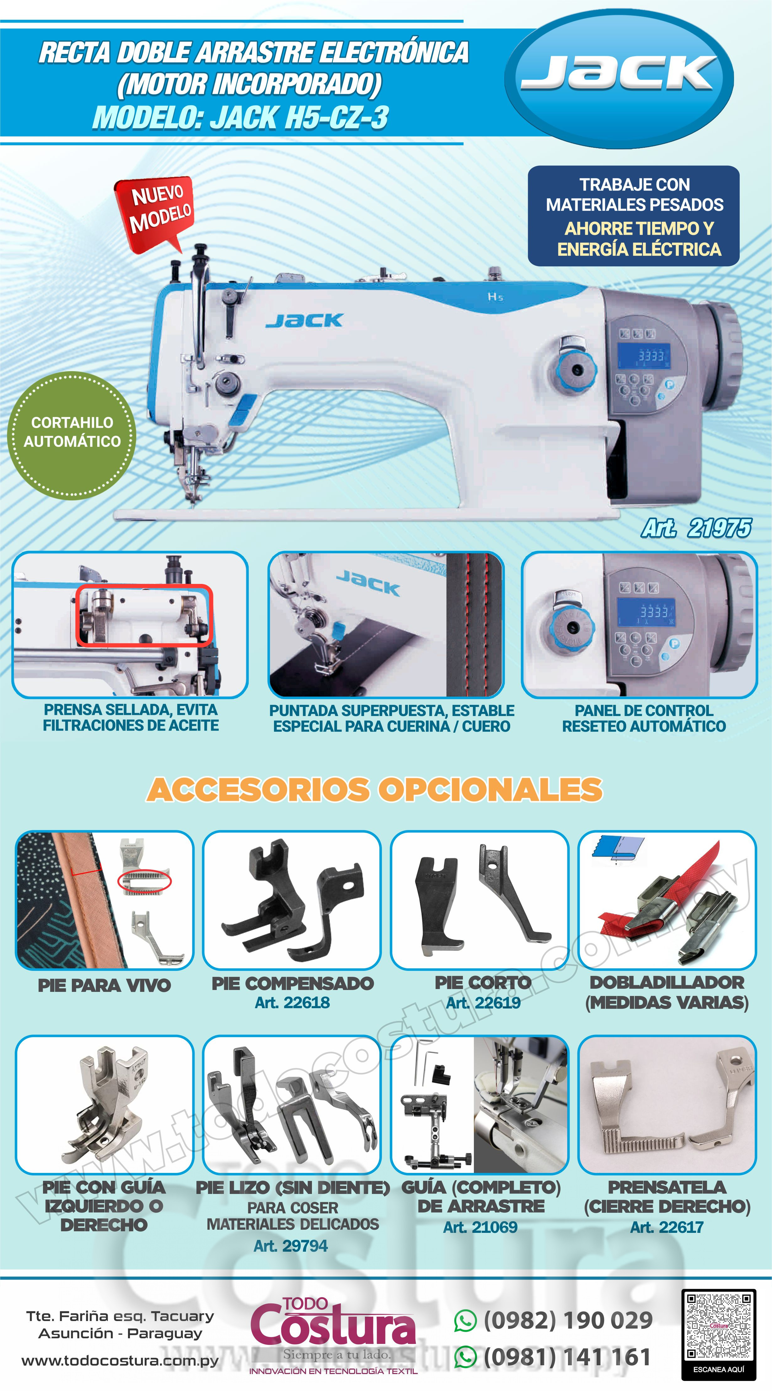 RECTA DOBLE ARRASTRE (ELECTRONICA) JACK H5-CZ-3 / H5-CZ-4 (MOTOR INCORPORADO)